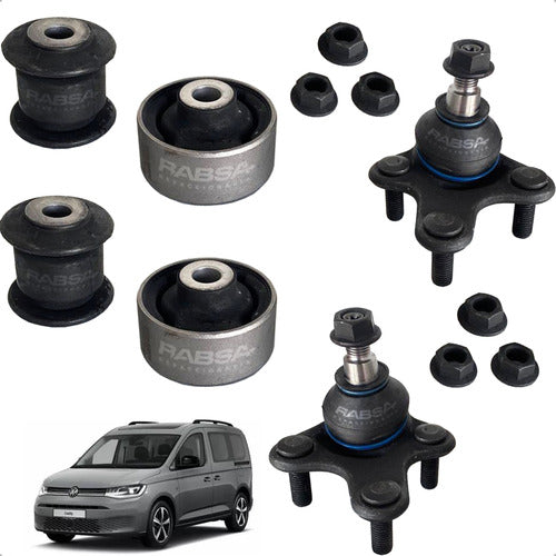 Kit 4 Bujes Y 2 Rotulas Delanteras Caddy 2014 - 2023 Premium